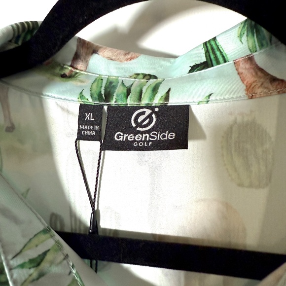 GreenSide Golf - Polo Shirt XL Llama Cactus Print Stretch Polyester Mens - NWT - Picture 2 of 7